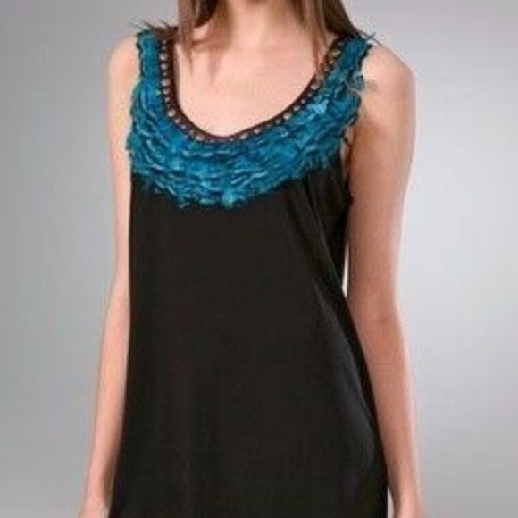 Diane Von Furstenberg Tops - DVF Diane Von Furstenberg MARKETTA Feather Studded Black Jersey Tank Top